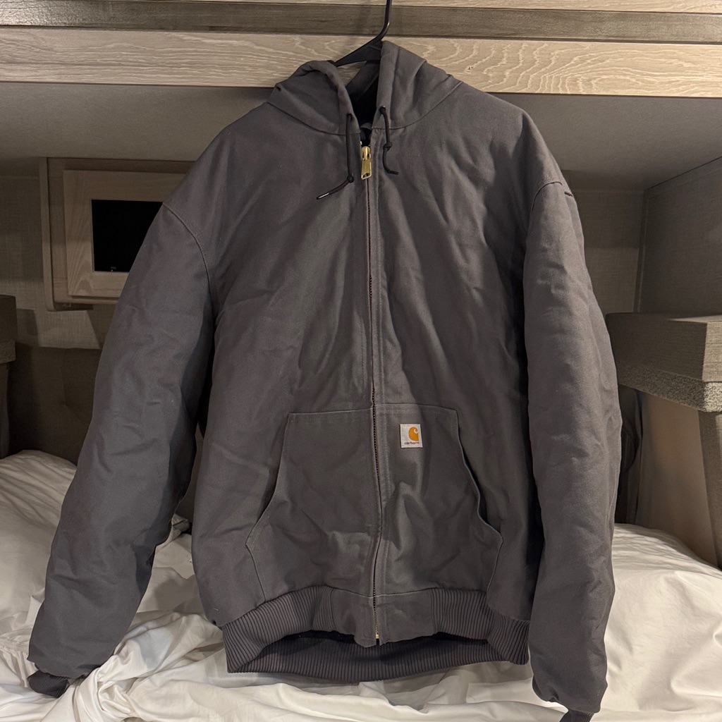 Carhartt Light Gray Gravel J140-Gvl Duck Work Quilted Jacket With Hood